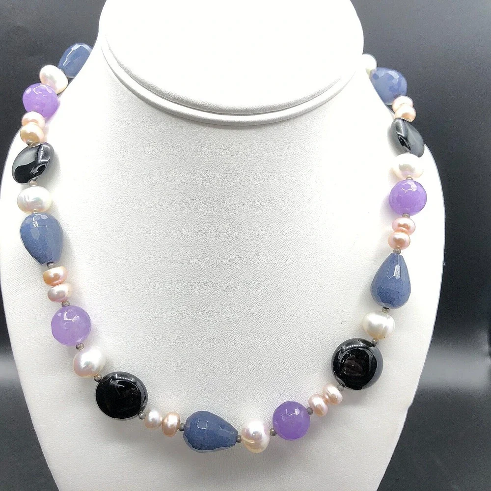 Alexander Kalifano Necklace Natural Gemstones Amethyst Genuine‎ Pearl Choker